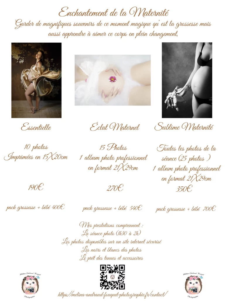 présentation des tarifs pour les séances grossesses